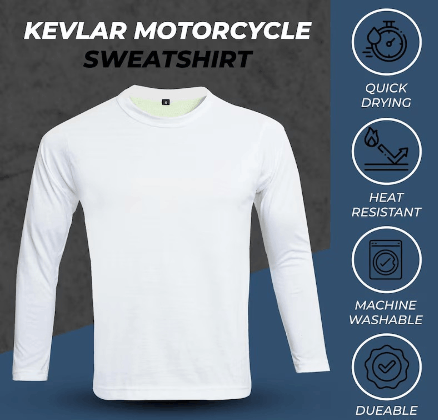 Kevlar Lined V-Neck Motorcycle Riding T-Shirt in White