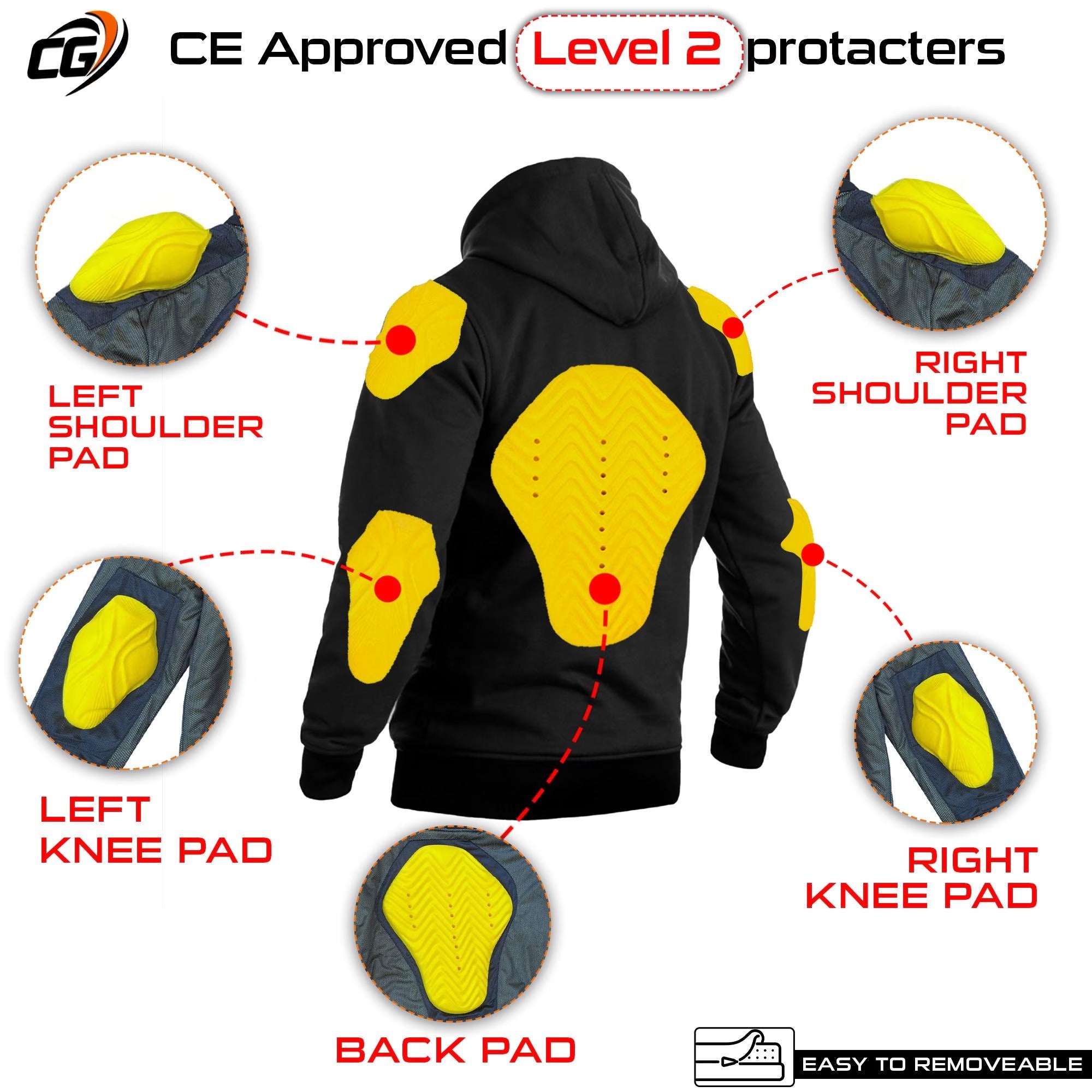 Kevlar Motorcycle Hoodie in Black with Removable CE Armor