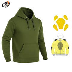Unisex Aramid Motorcycle Hoodie in Olive Green with CE Level 2 Armor
